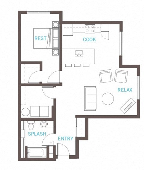 1 bed,  1 bath, A29 floor plan at Vue 22 Apartments in Bellevue. WA